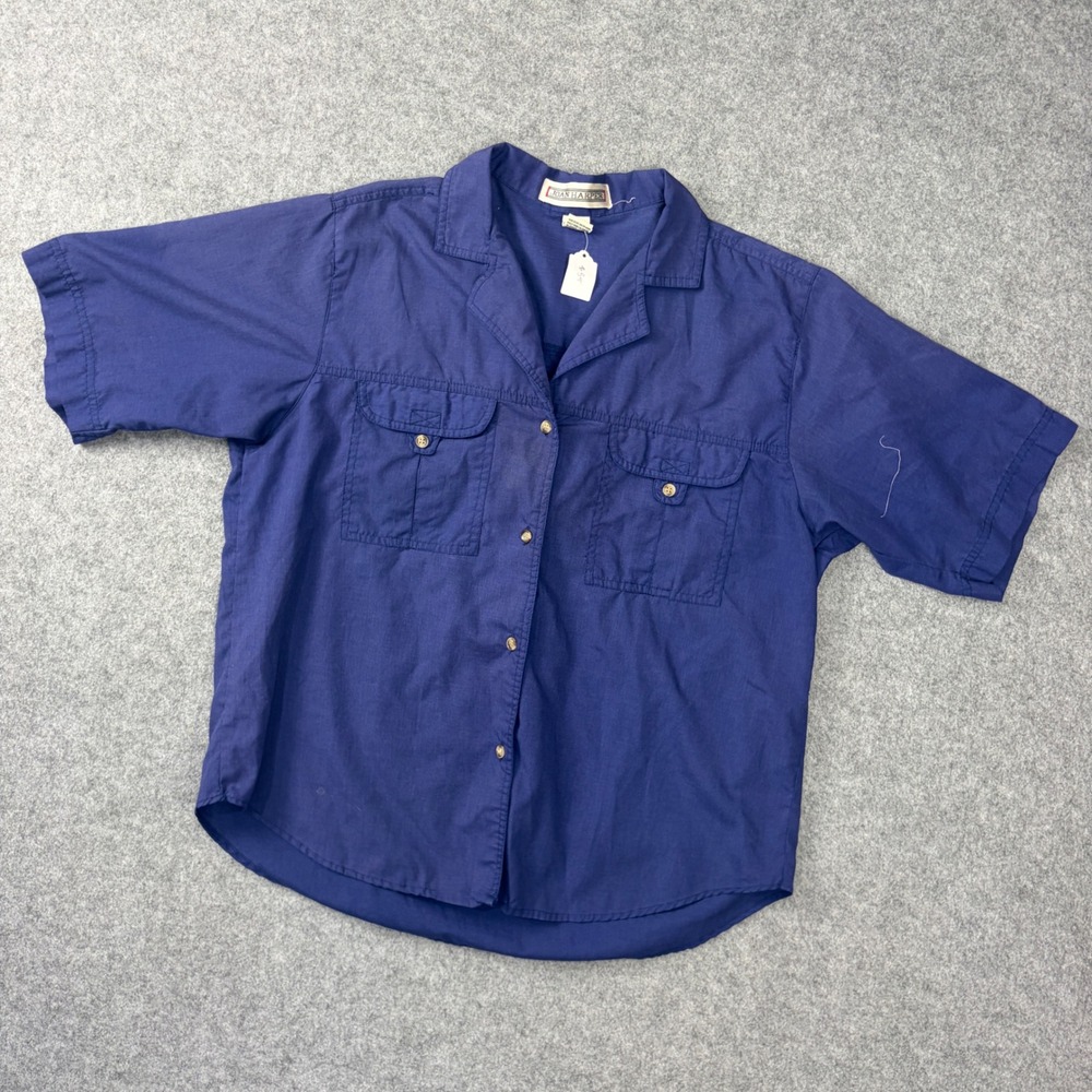 Joan Harper Navy Blue Short Sleeve Button Up Utility Shirt Chest Pockets Size 10